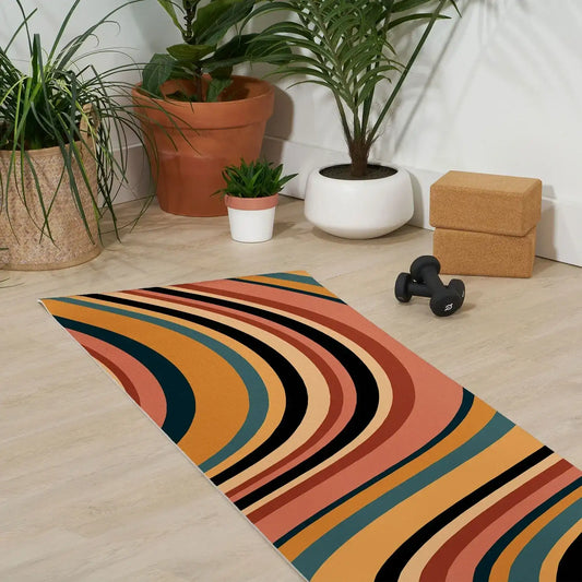 Wavy Retro Moody Stripes Yoga Mat