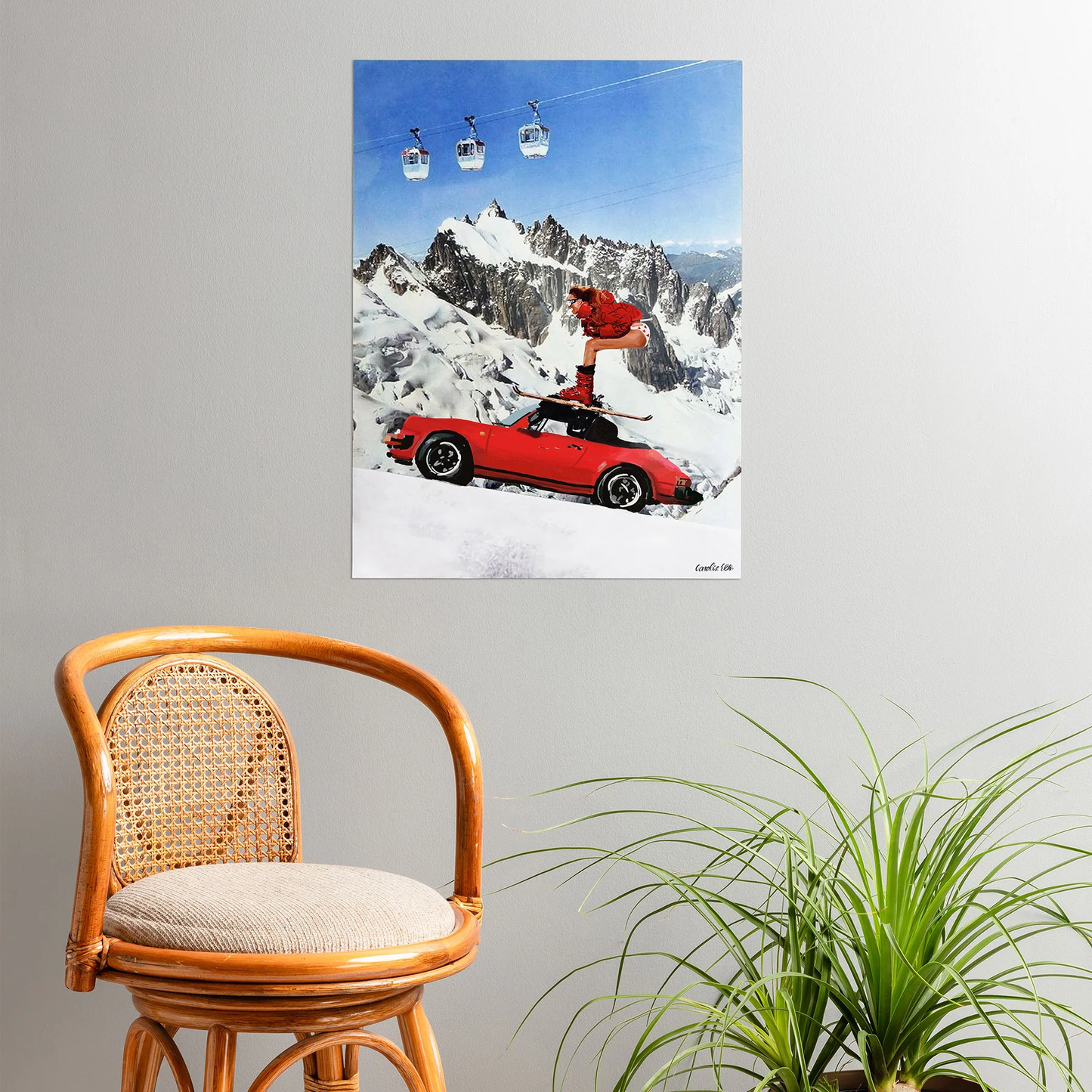 Red Ski Lift Poster Art