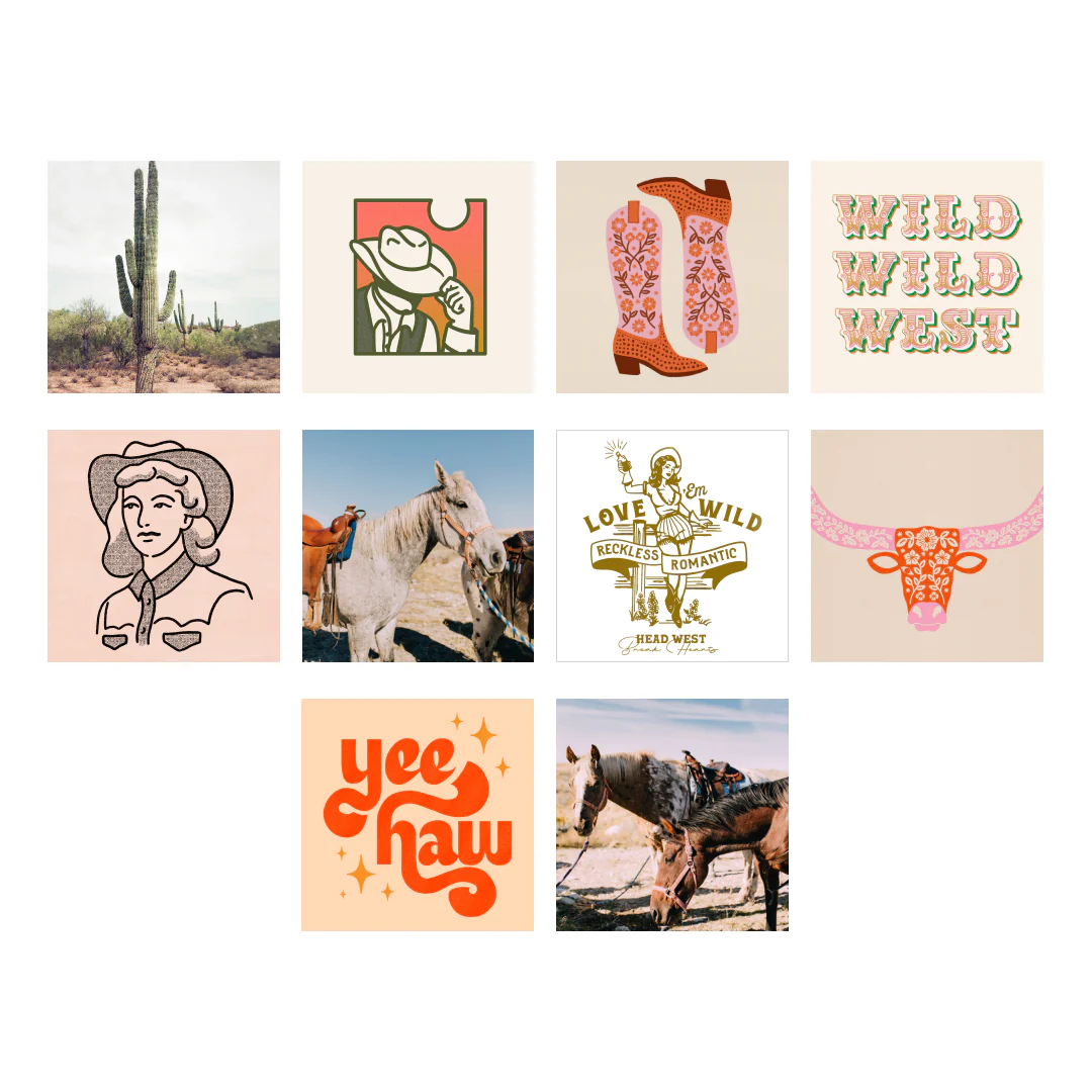 Wild West Collage Prints - Set of 10 Mixed