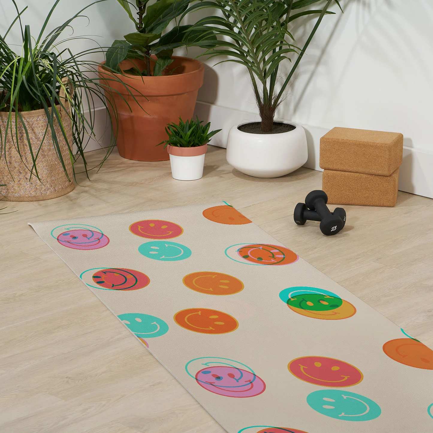 Smiley Face Stamp Yoga Mat