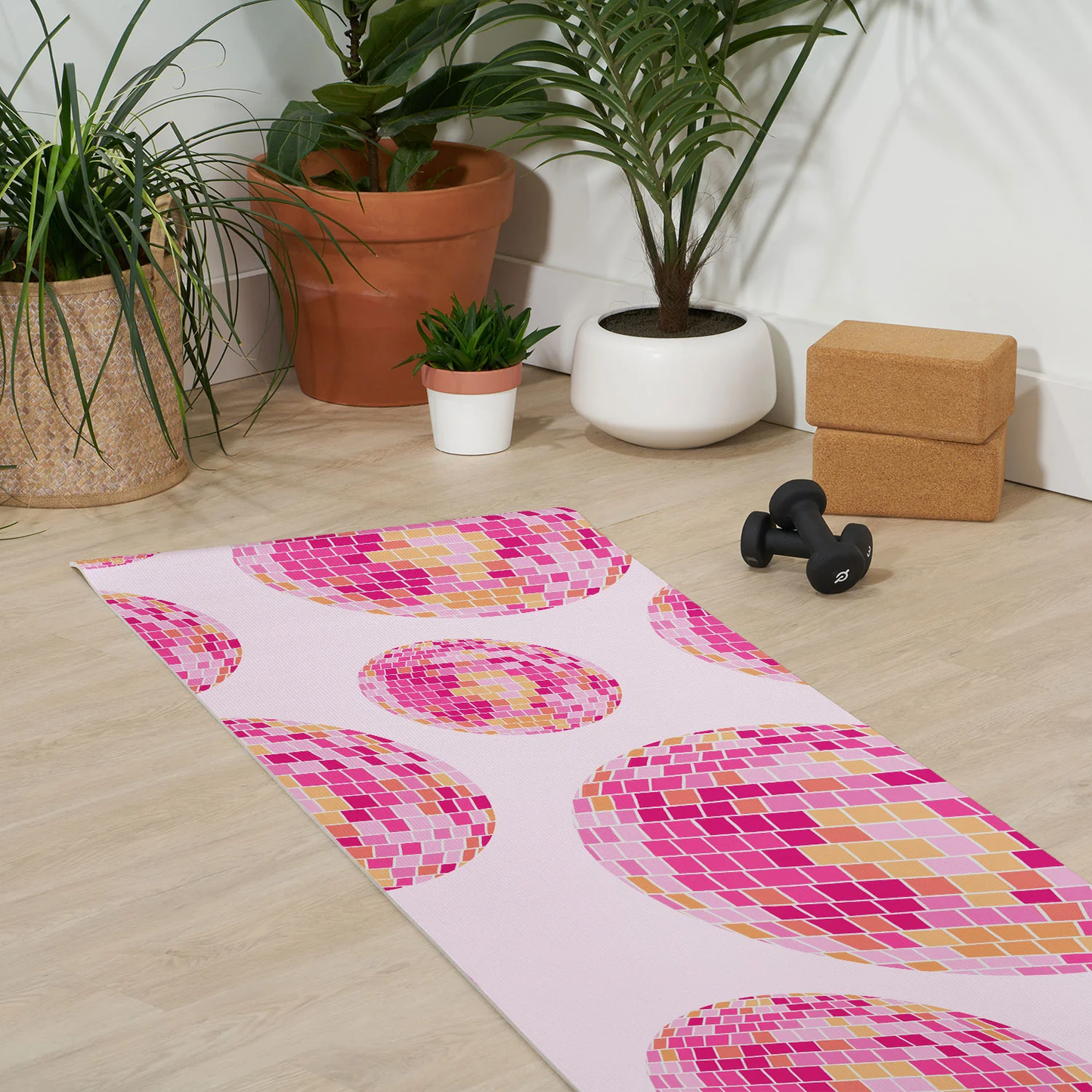 Disco Balls Pink Yoga Mat