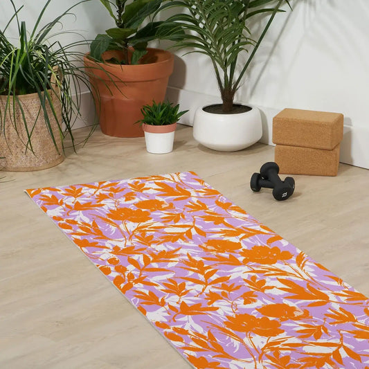 Orange Garden on Lavender Yoga Mat
