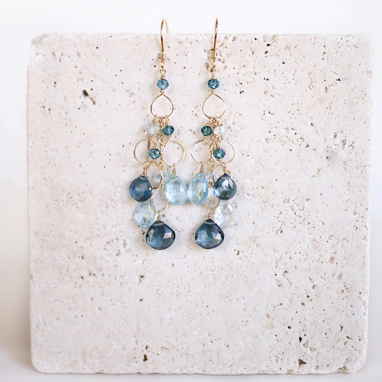 Iolite & Aquamarine Silver Waterfall Earrings