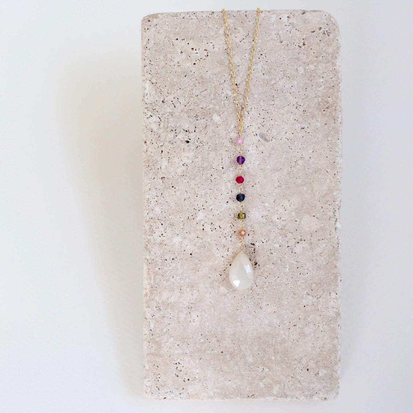 White Chalcedony Rainbow Yoga Pendant