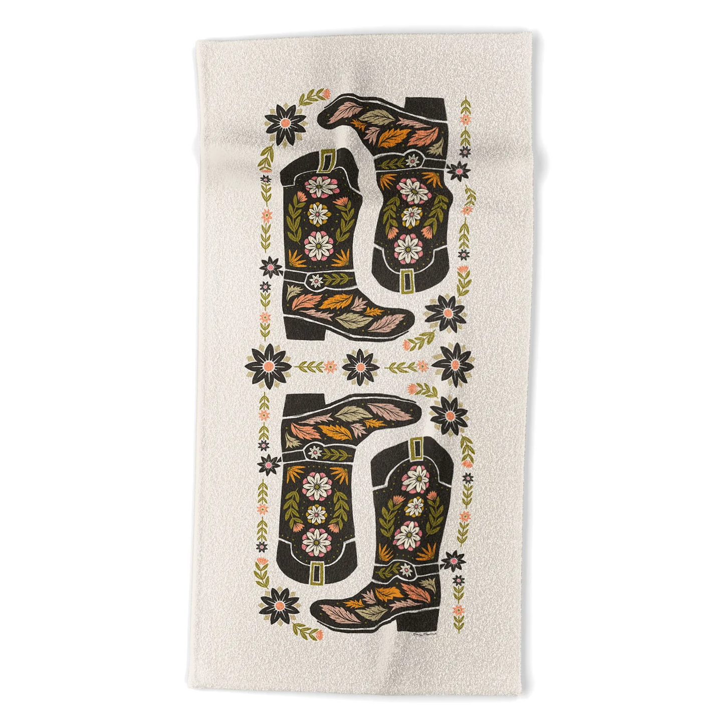 Cowboy Boots and Flowers Beach Towel