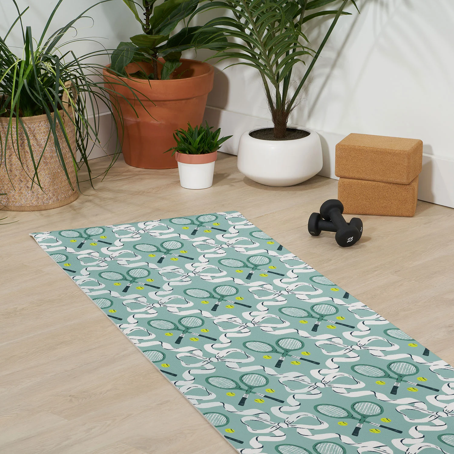 Tennis Trellis Bows in Teal Yoga Mat