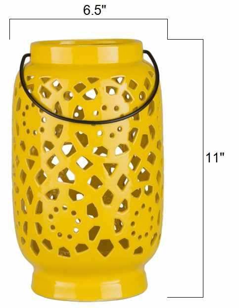 Jeiseyville Yellow Geometric Outdoor Ceramic Lantern