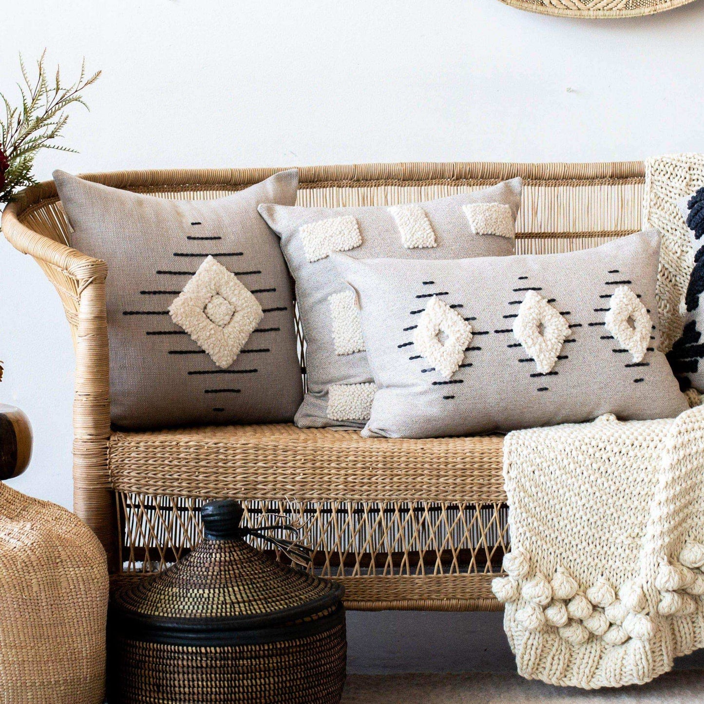 Khanya Throw Pillow in Grey and White