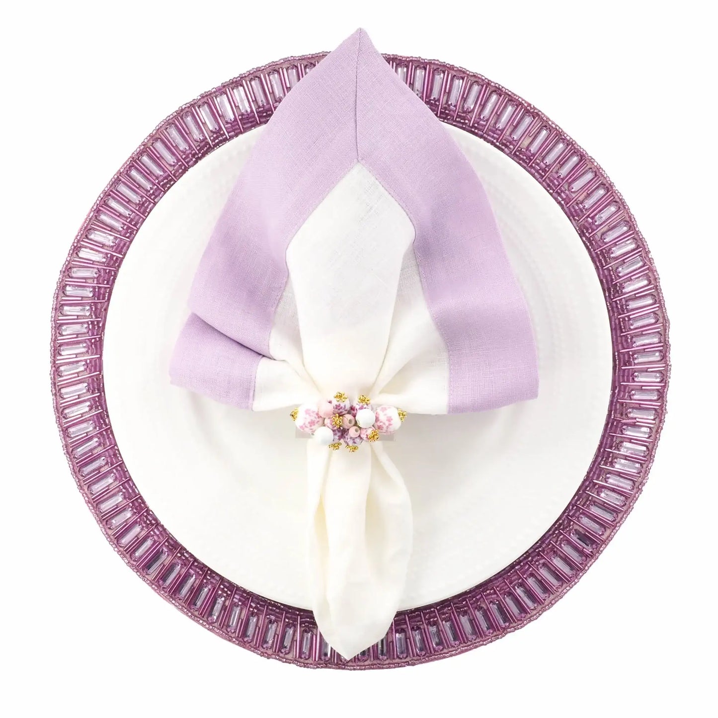 Lilac Linen Napkins with Double-Sided Borders, Set of 4 / ChouChou Touch