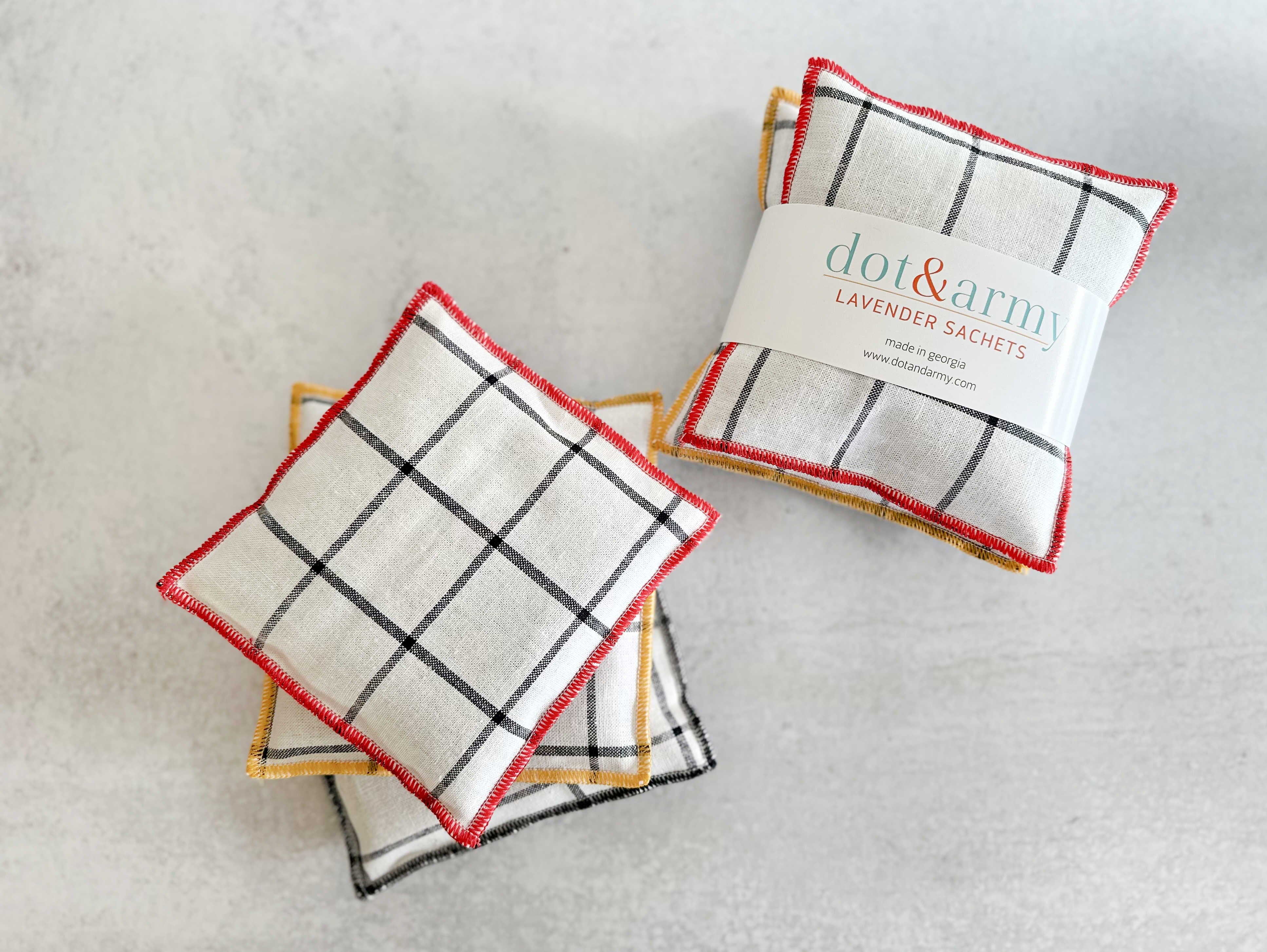 Dot and Army Windowpane Linen Lavender Sachets