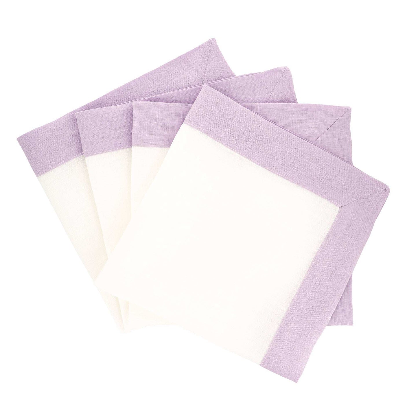 Lilac Linen Napkins with Double-Sided Borders, Set of 4 / ChouChou Touch