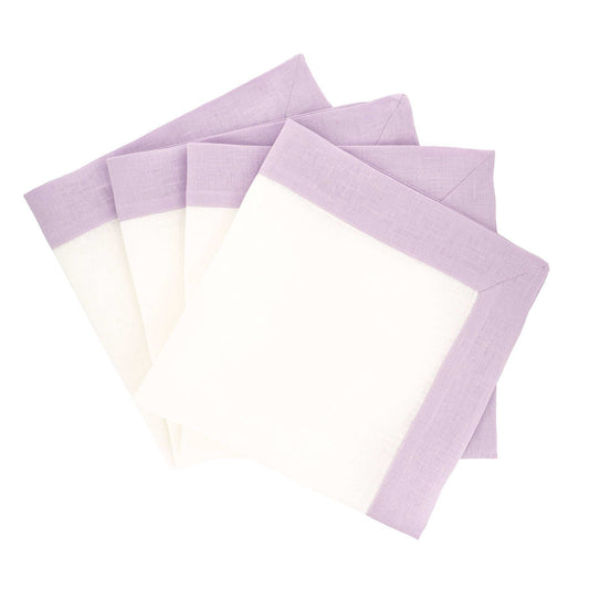 Lilac Linen Napkins with Double-Sided Borders, Set of 4 / ChouChou Touch