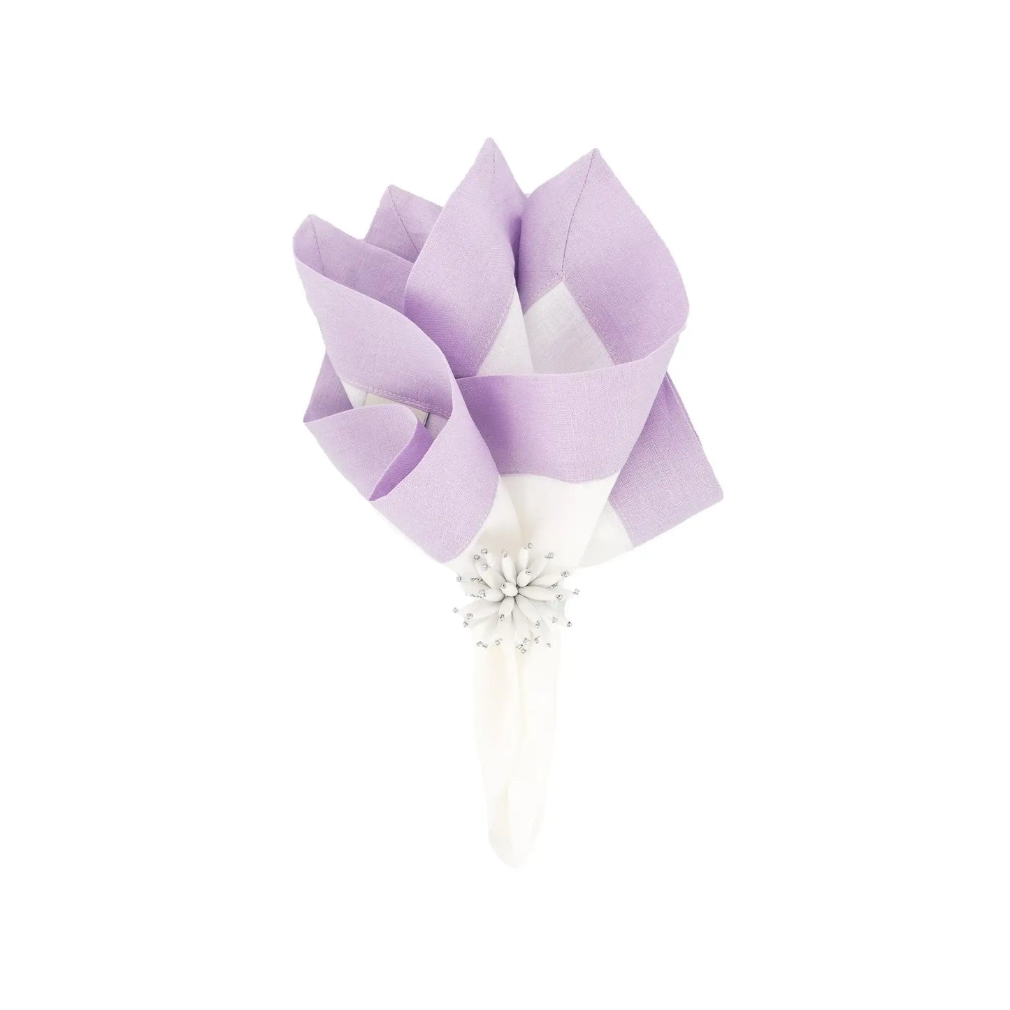 Lilac Linen Napkins with Double-Sided Borders, Set of 4 / ChouChou Touch