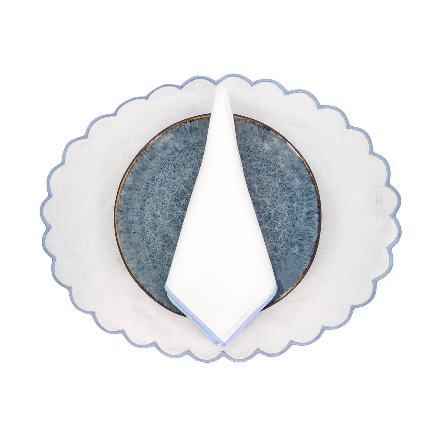 Linen Napkins With Blue Stitch Edges Set of 4