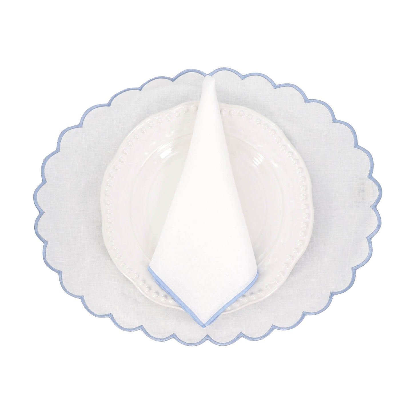 Linen Napkins With Blue Stitch Edges Set of 4
