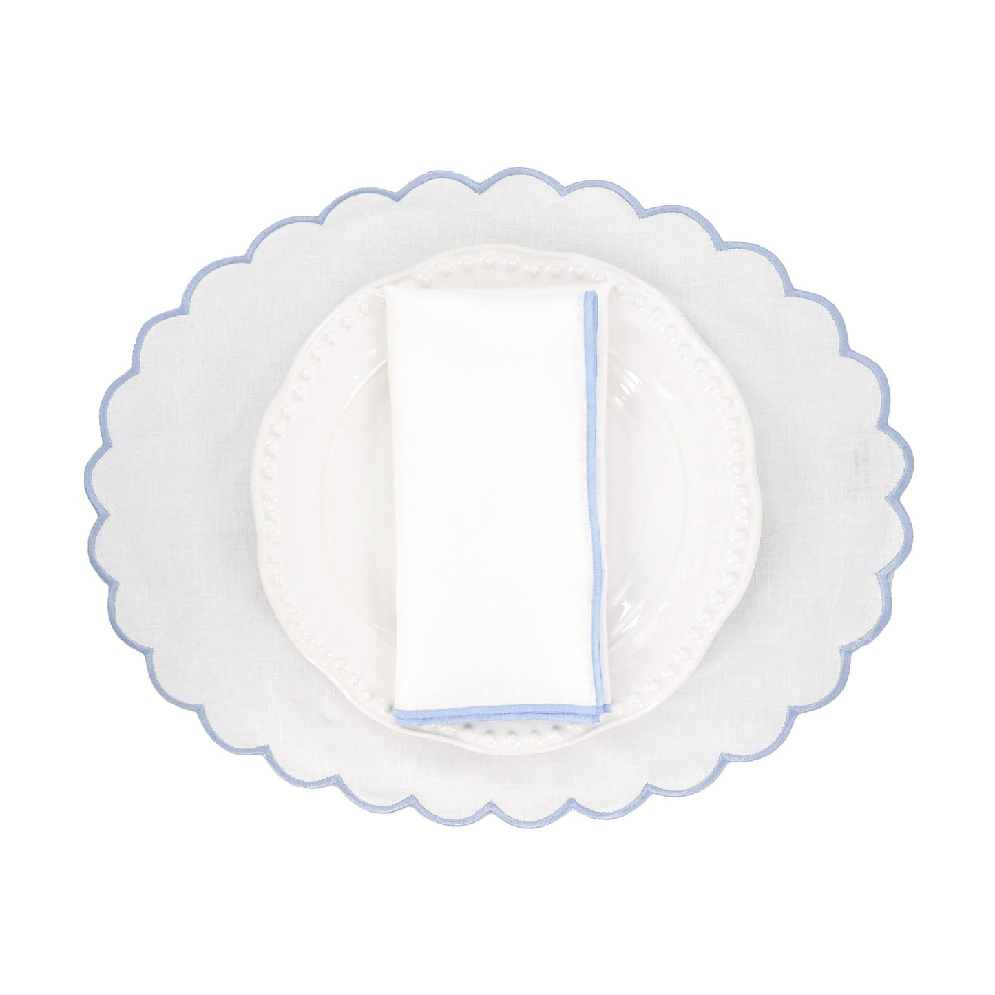 Linen Napkins With Blue Stitch Edges Set of 4