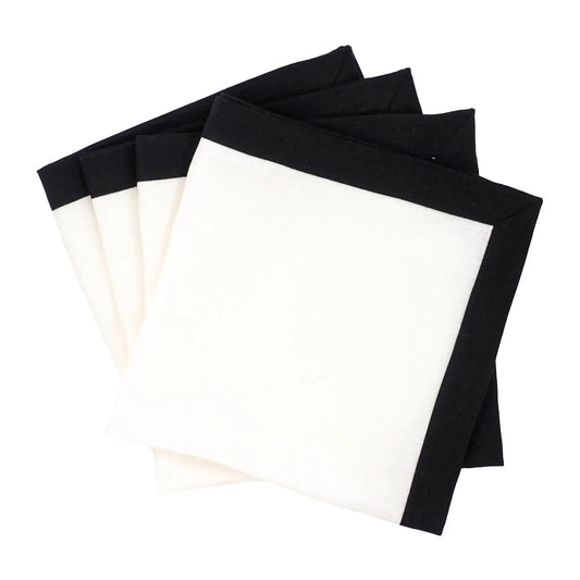 Linen Napkins With Black Borders, Set of 4