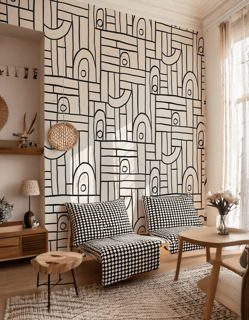 Deco Tile Wallpaper, white and black