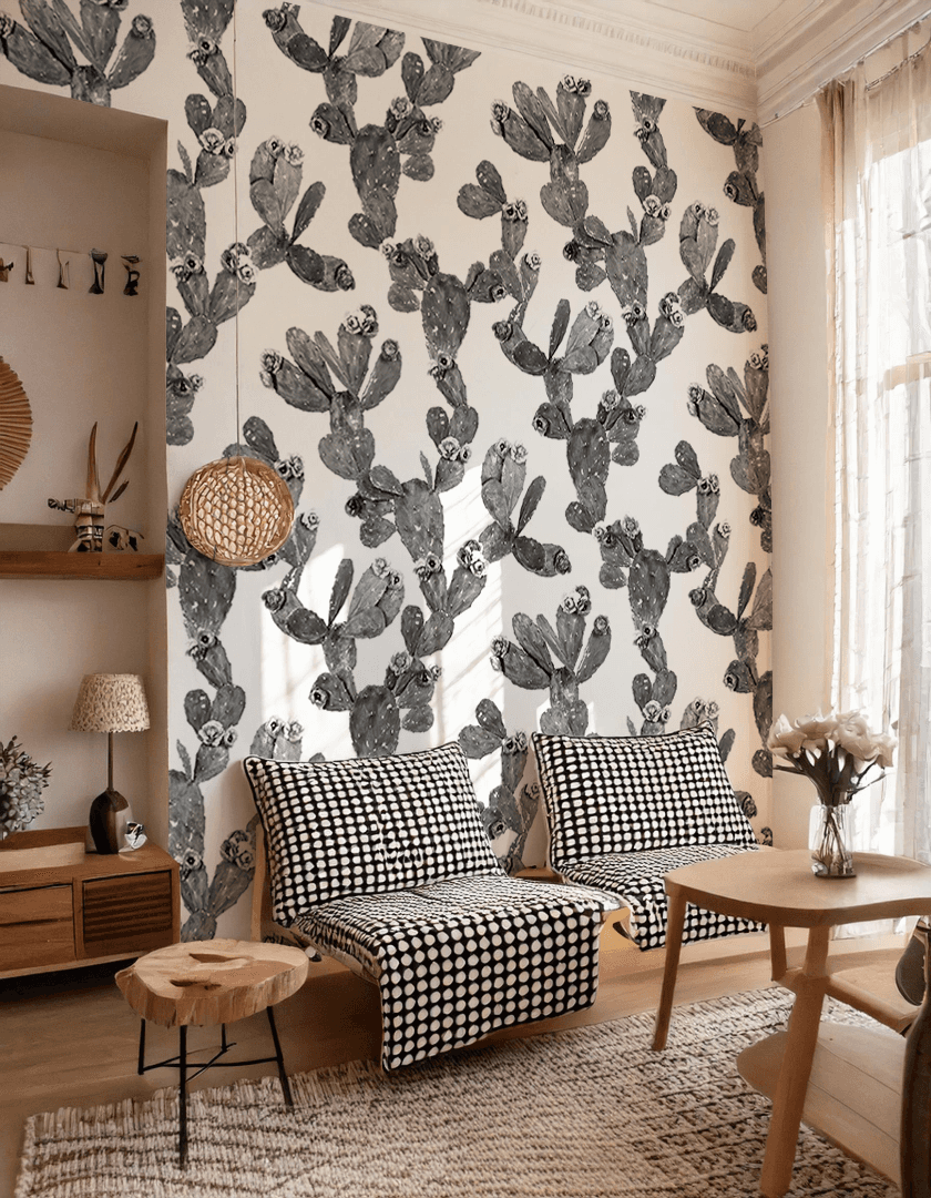 Desert Blooms Wallpaper, white and black