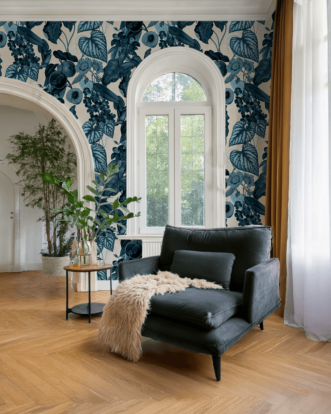 Cali Tropicale Wallpaper, off-white and blue