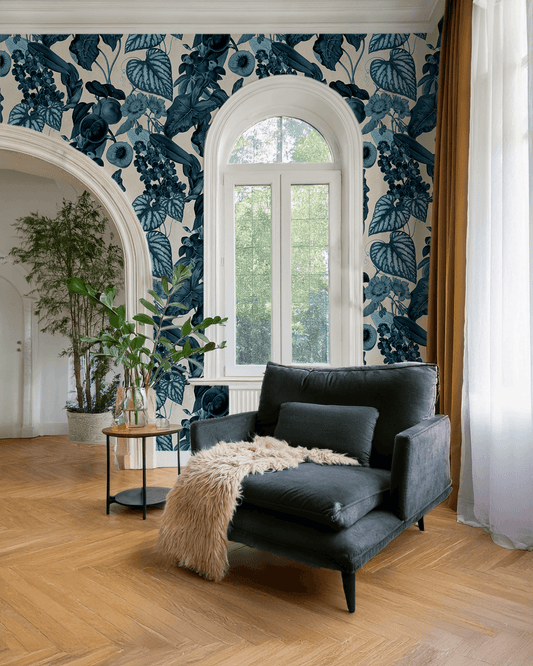 Cali Tropicale Wallpaper, off-white and blue