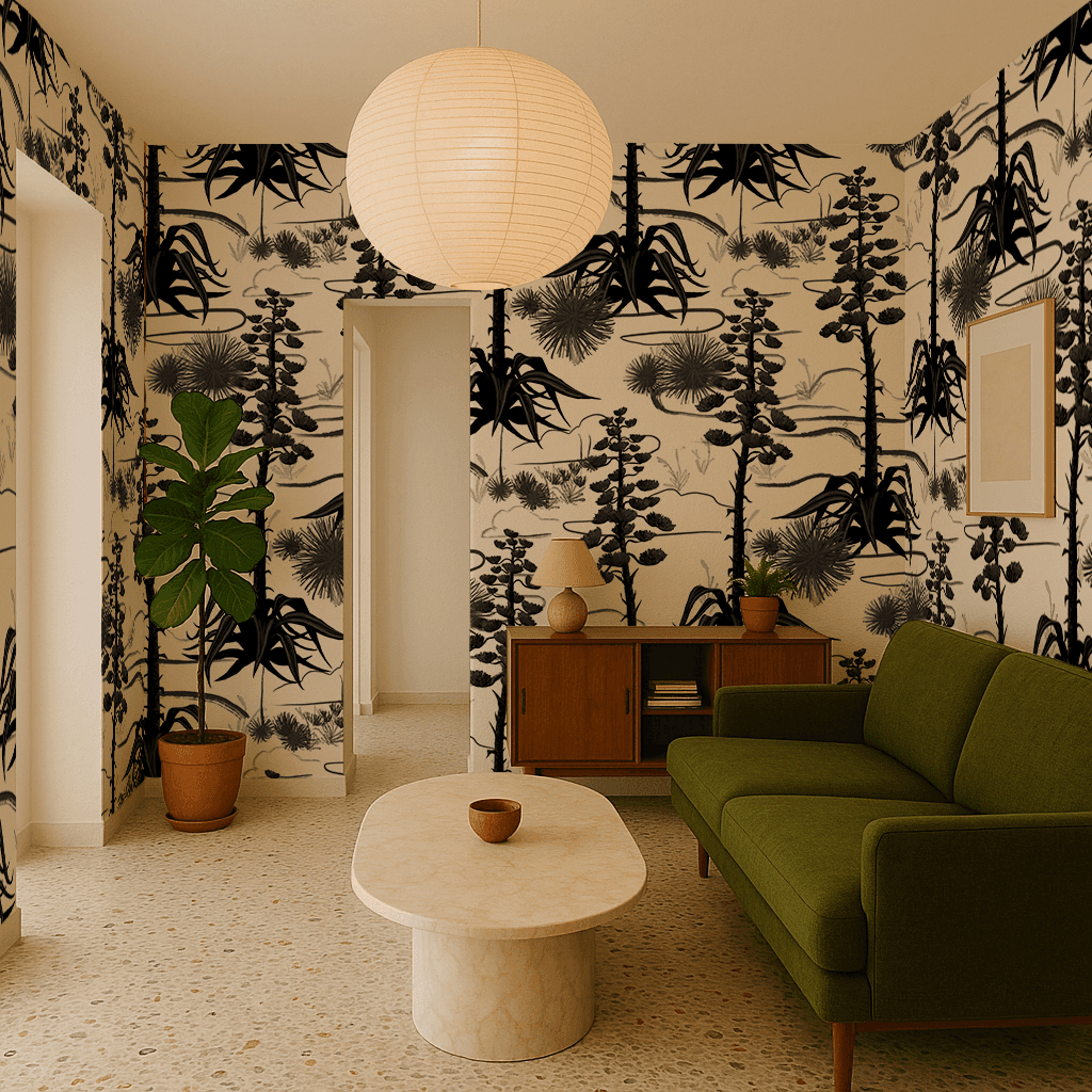 Agave Valley Wallpaper, white and black