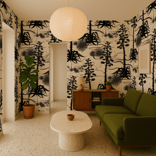 Agave Valley Wallpaper, white and black