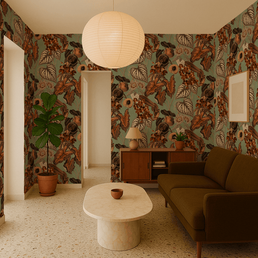 Cali Tropicale Wallpaper, mint and rust