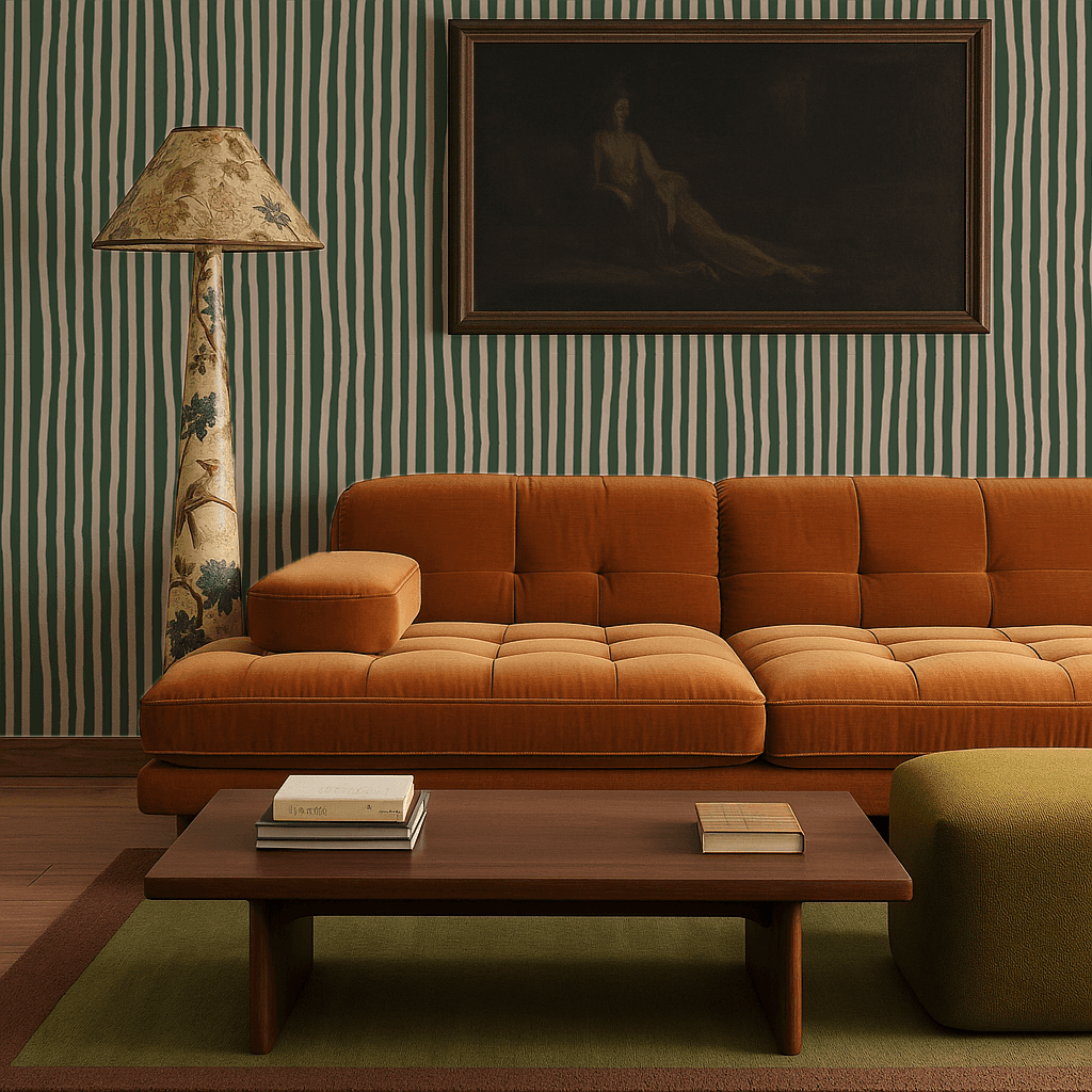 Dolce Stripe Wallpaper, green and beige