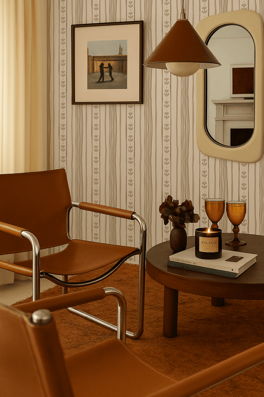 Daisy Chain Stripe Wallpaper, beige and tan