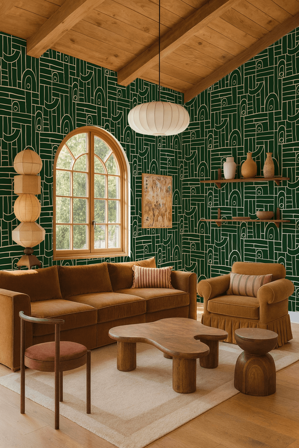 Deco Tile Wallpaper, green and white