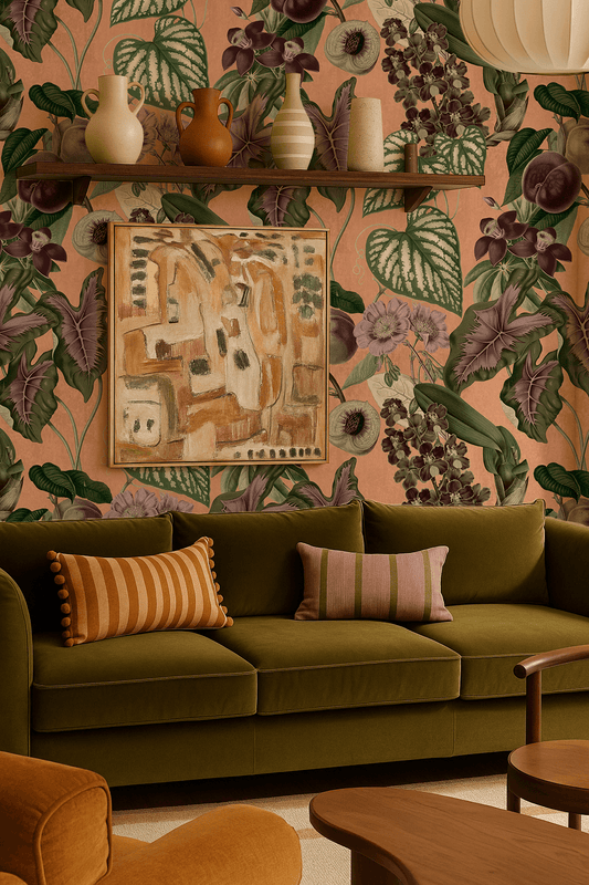 Cali Tropicale Wallpaper, peach and green