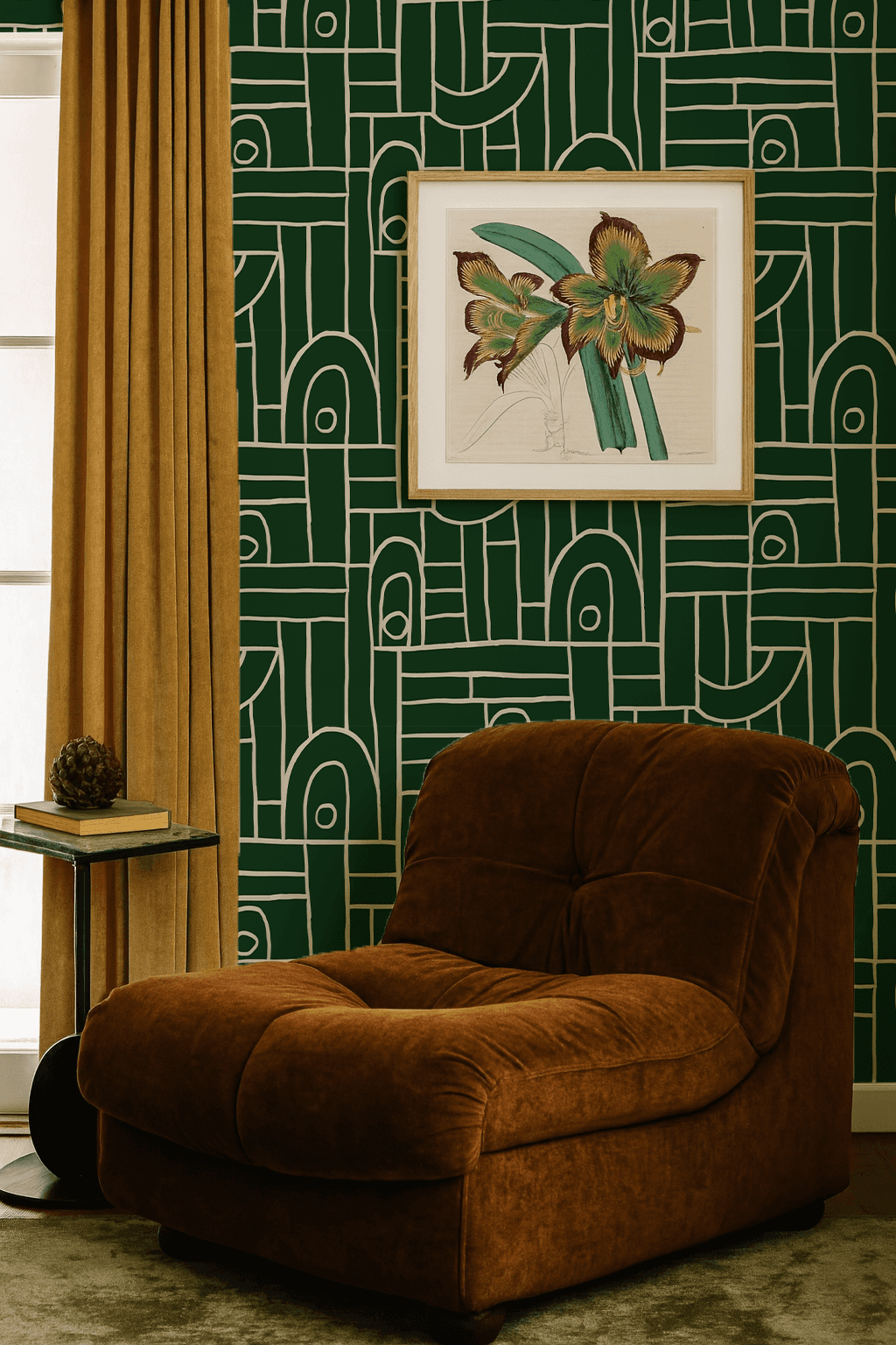 Deco Tile Wallpaper, green and white
