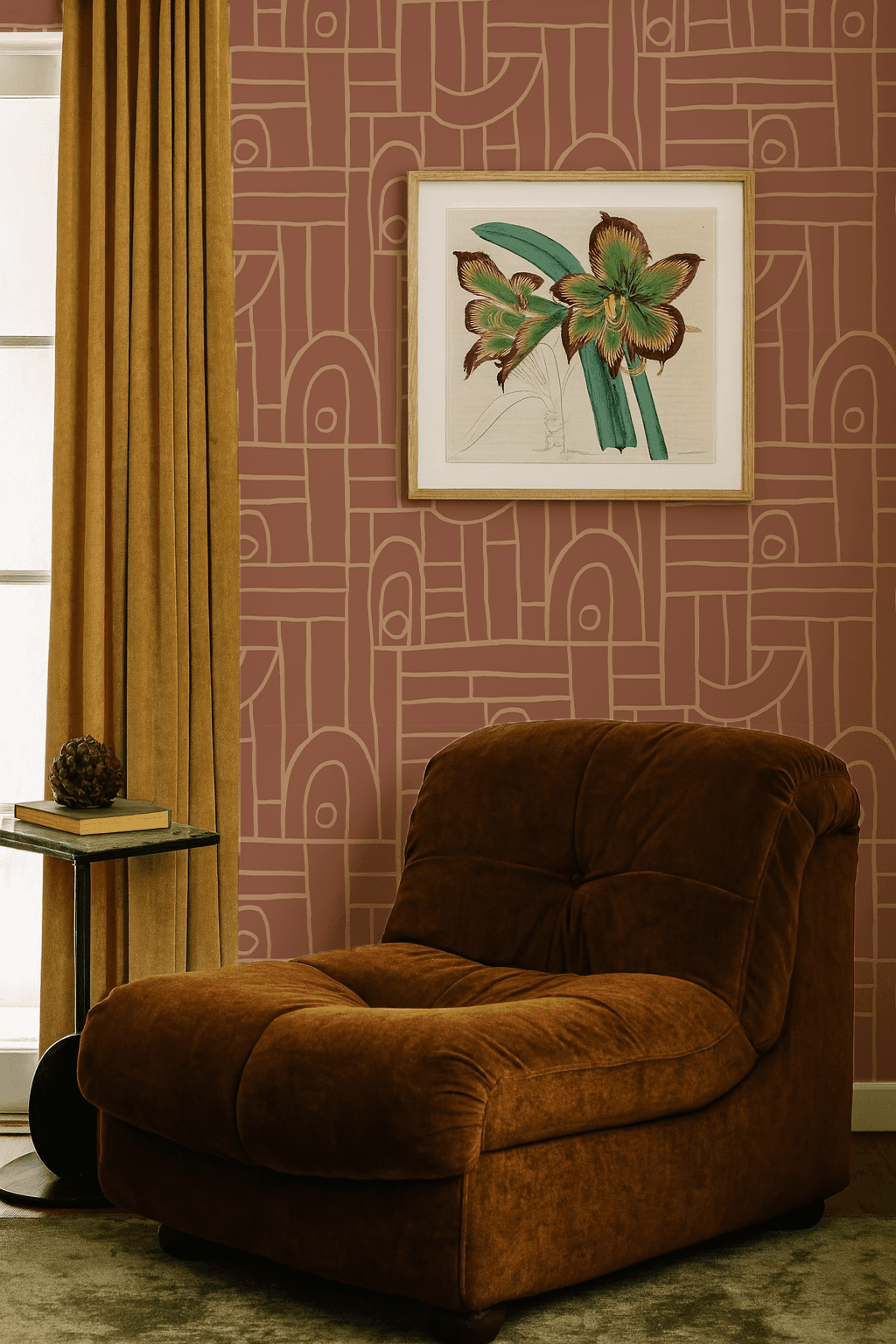 Deco Tile Wallpaper, terra cotta and peach