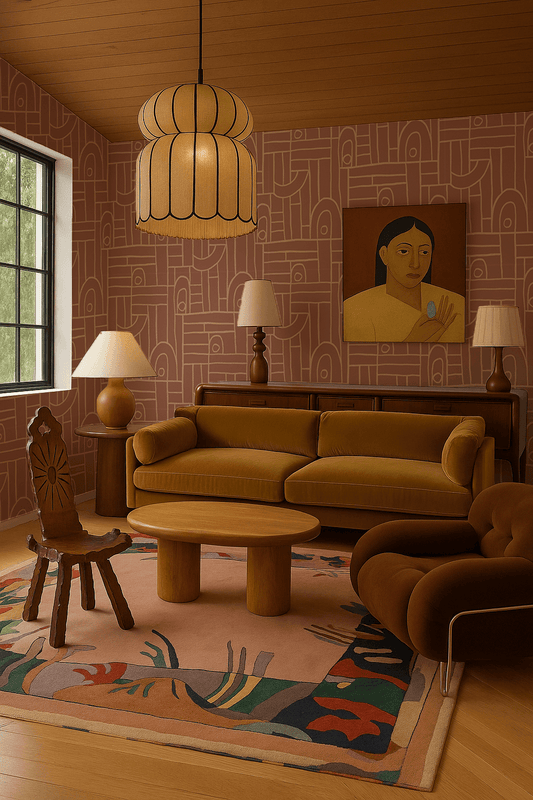 Deco Tile Wallpaper, terra cotta and peach