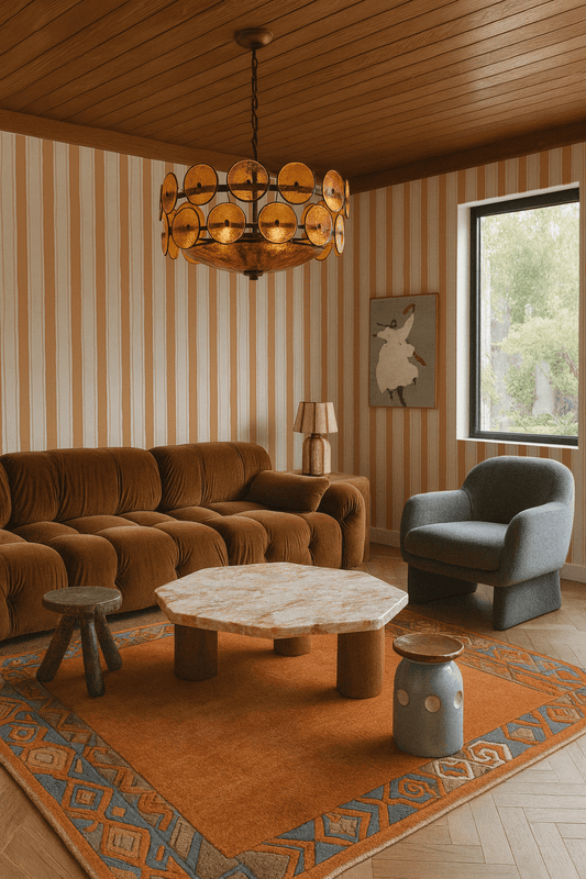 Riviera Stripe Wallpaper, off-white and orange creamsicle