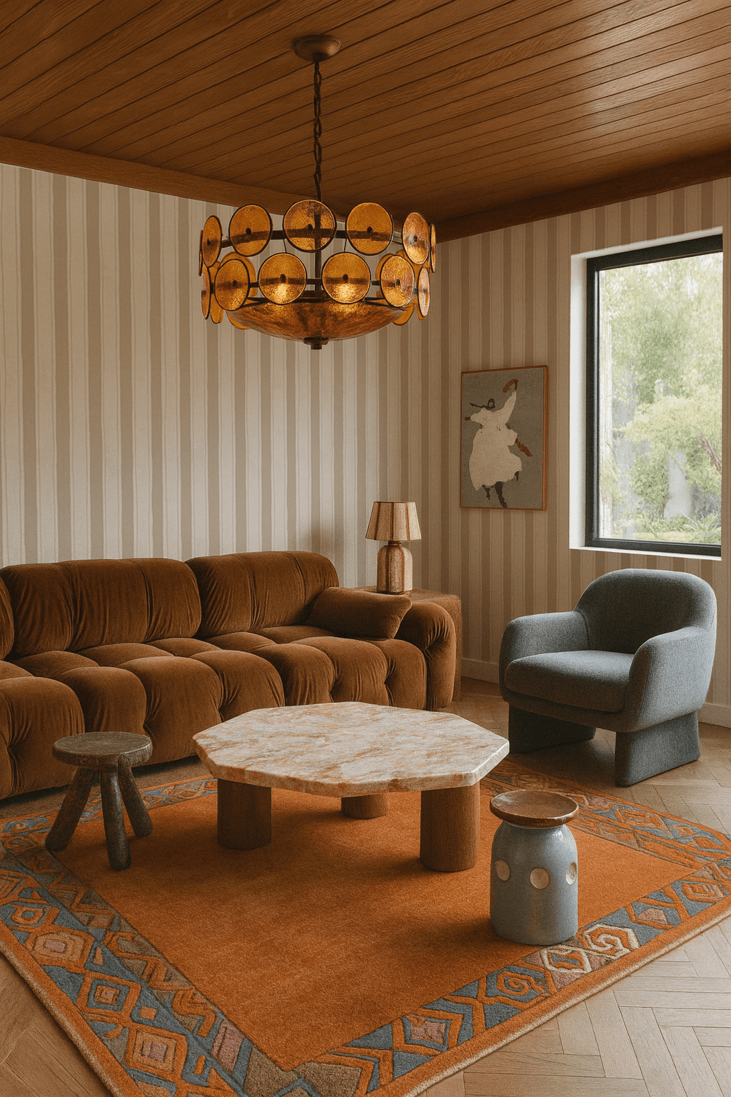 Riviera Stripe Wallpaper, off-white and tan