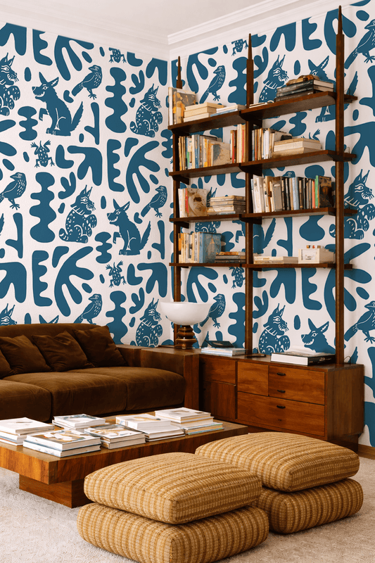 Abstract Animales Wallpaper, white and blue