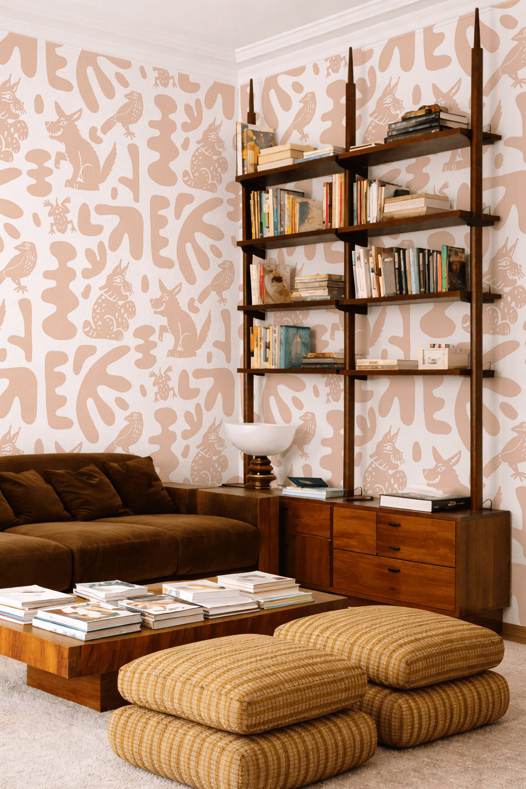 Abstract Animales Wallpaper, white and peach
