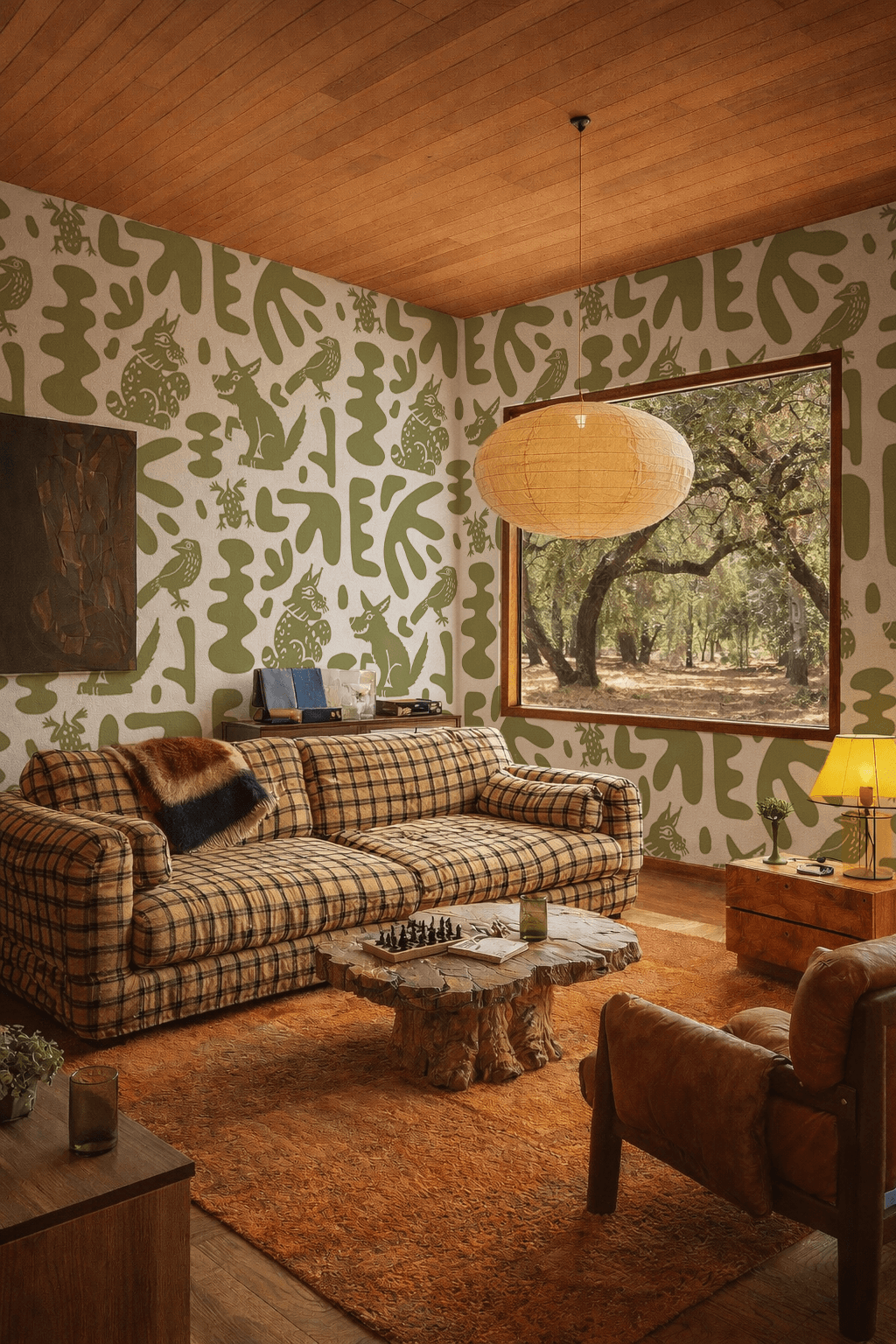 Abstract Animales Wallpaper, white and green
