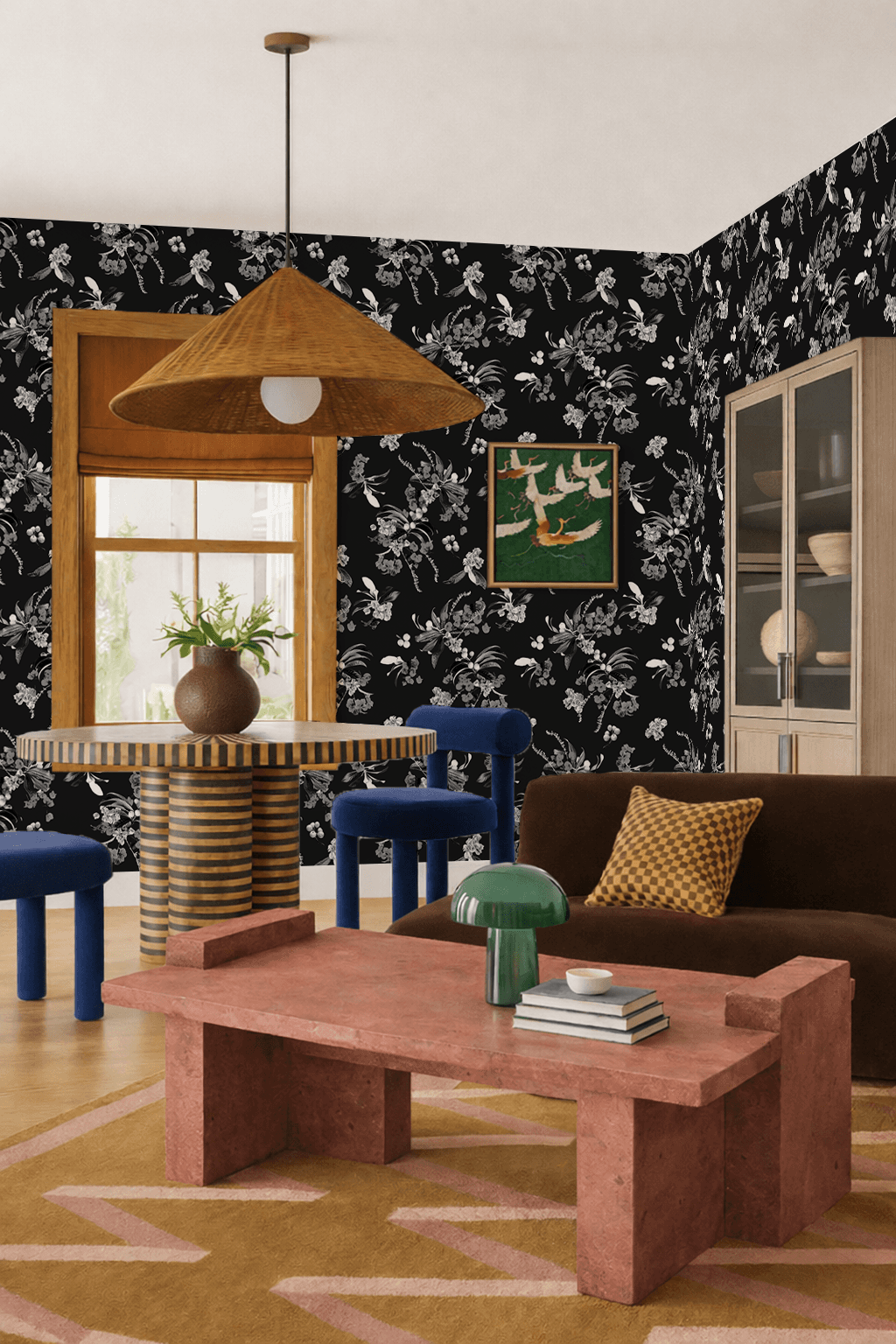 Floral Loquat Wallpaper, black and white