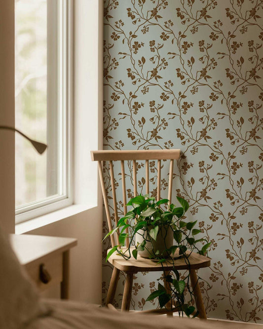 Lunaria Vine Wallpaper in Blue Thistle