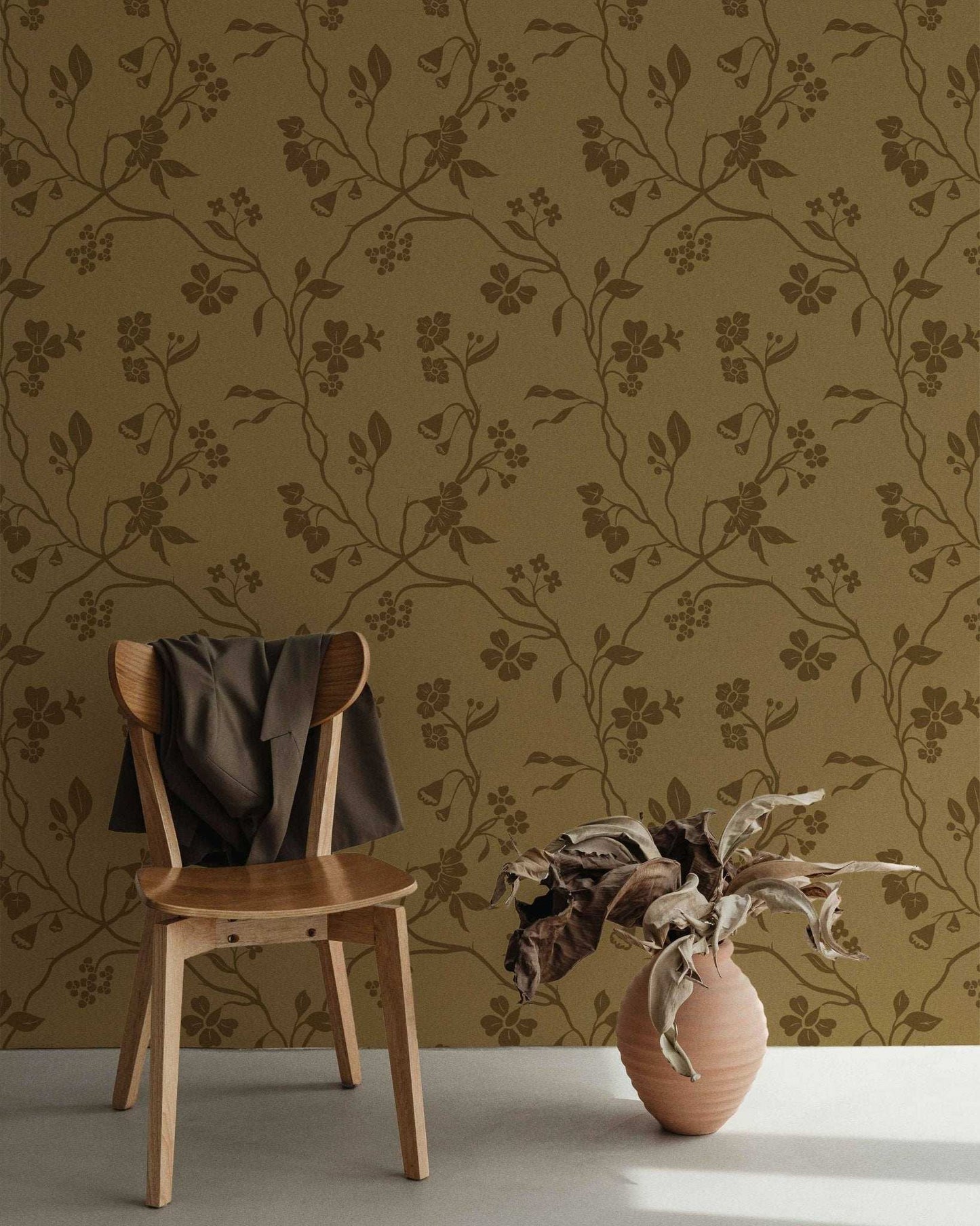 Lunaria Vine Wallpaper in Ochre Bloom