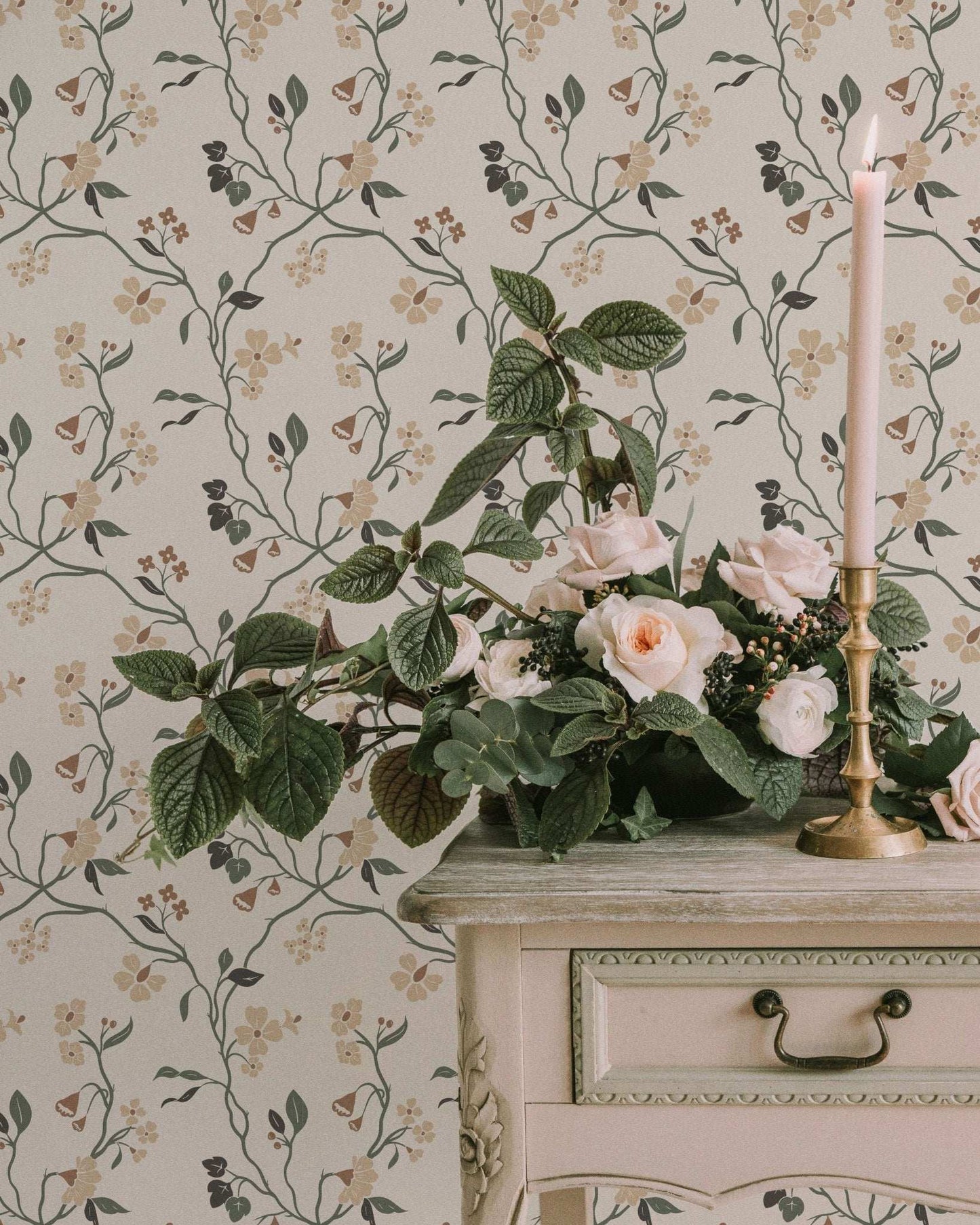 Lunaria Vine Wallpaper in Soft Alabaster