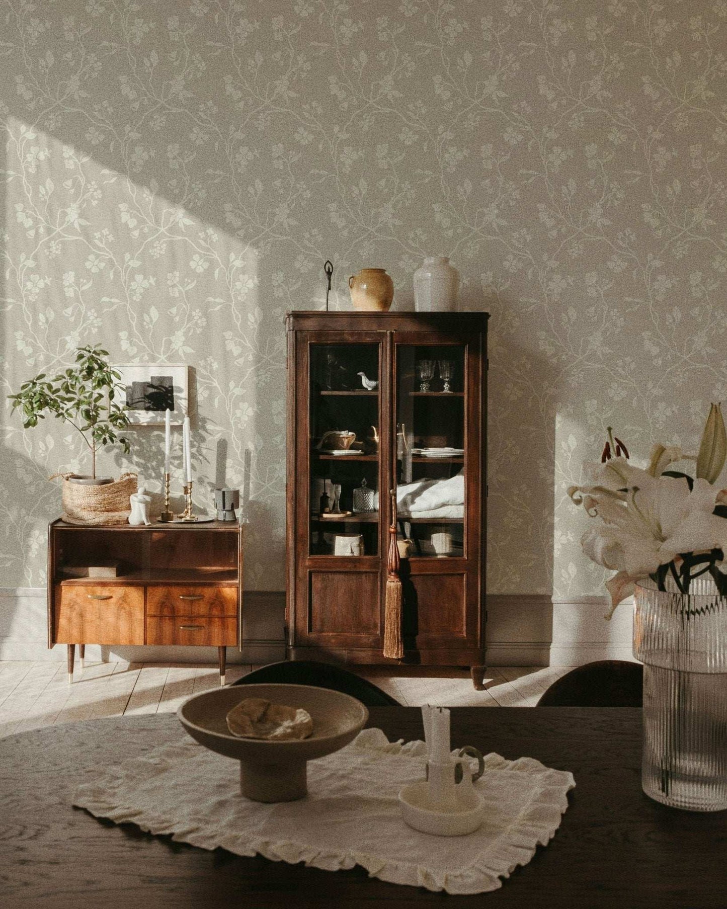 Lunaria Vine Wallpaper in Weathered Clay