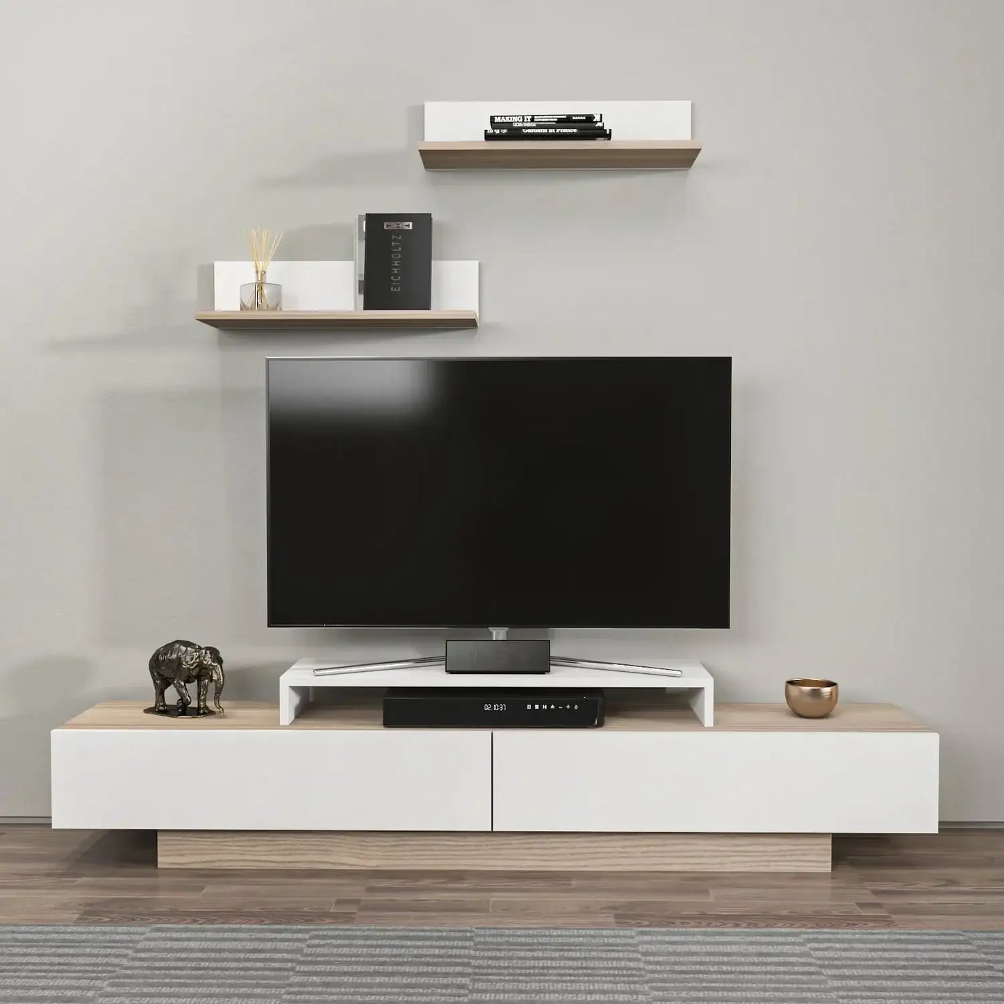 Lusi 71" Wide TV Stand for TVs up to 80" with 2 Wall Shelves