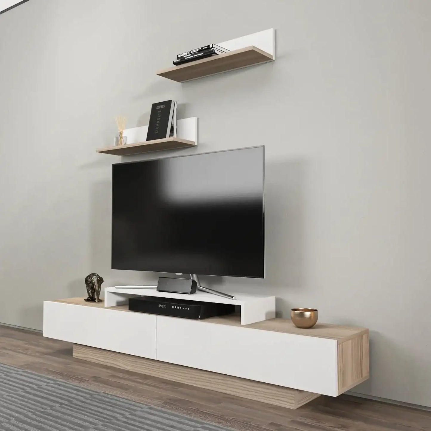 Lusi 71" Wide TV Stand for TVs up to 80" with 2 Wall Shelves