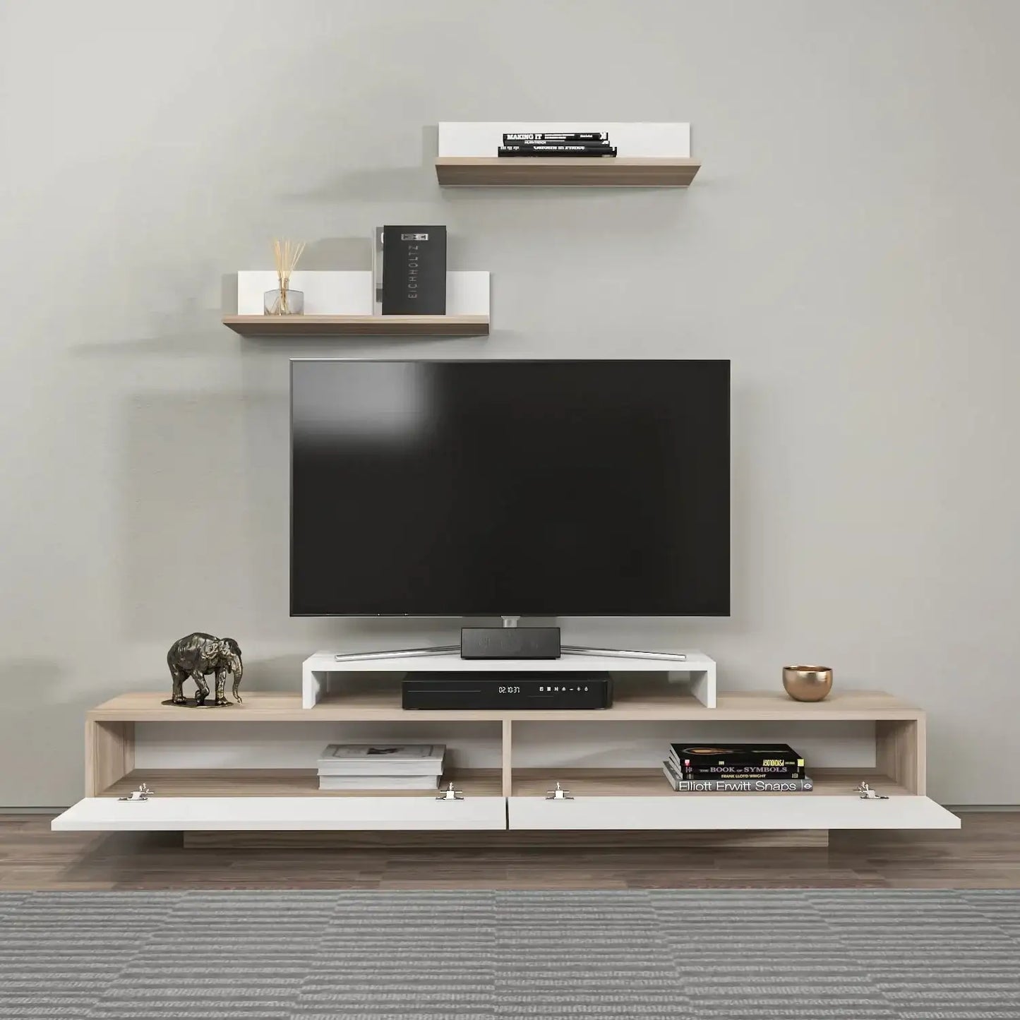 Lusi 71" Wide TV Stand for TVs up to 80" with 2 Wall Shelves