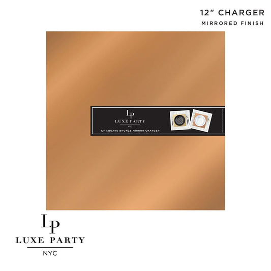 12" Bronze Square Light Weight Mirror Charger Plate