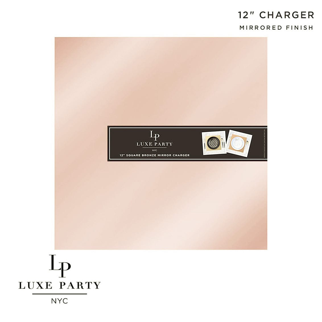 12" Rose Gold Square Light Weight Mirror Charger Plate